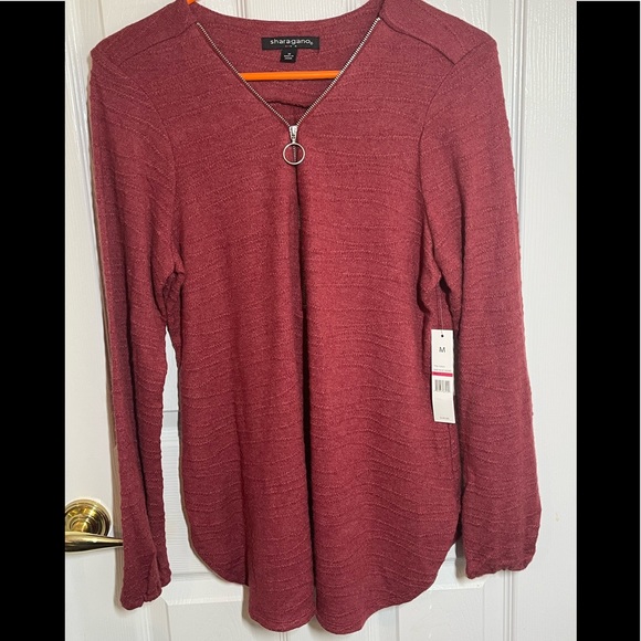 Sharagano Tops - Sharagano long sleeve top with zipper detail in red, size M